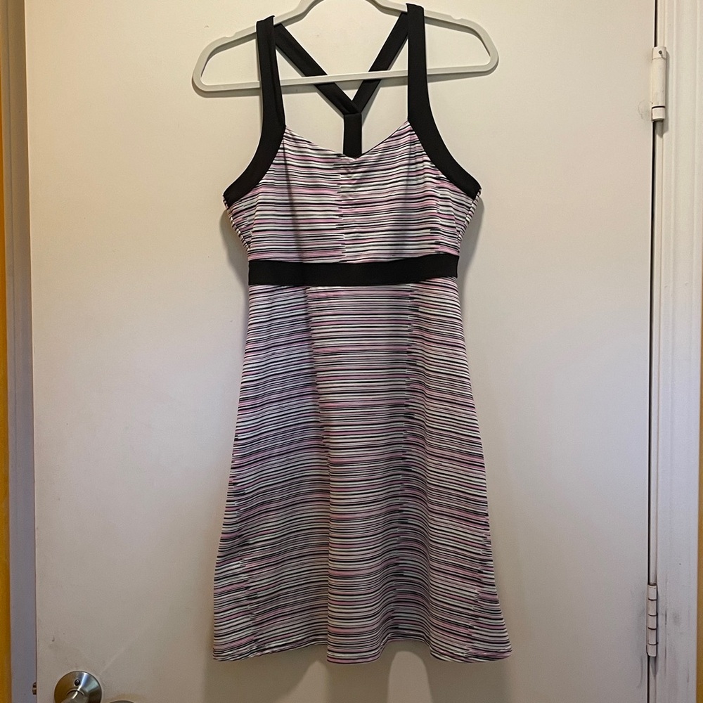 Soybu dress sleeveless Pink White and black stripes. Womens medium midi Stretchy